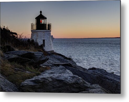 Andrew Pacheco Metal Print featuring the photograph Lighthouse On The Rocks at Castle Hill by Andrew Pacheco