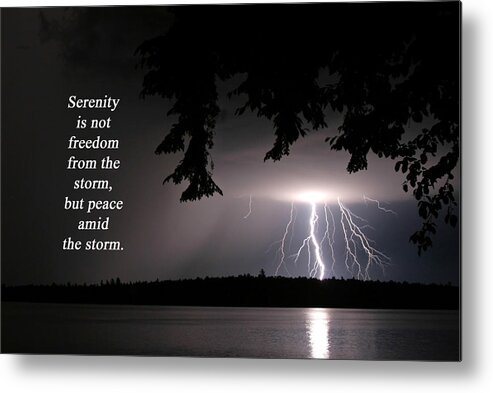 Lightning Metal Print featuring the photograph Lightning at Night - Inspirational Quote by Barbara West