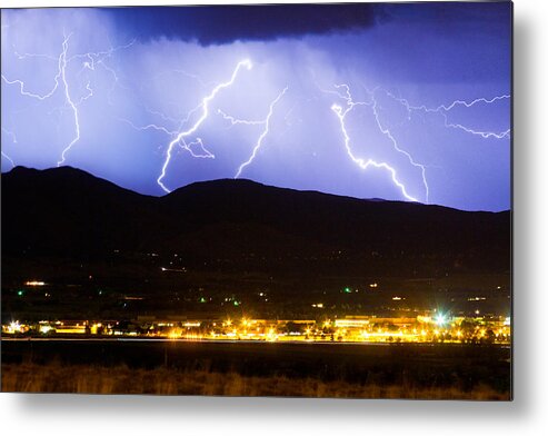 Lightning Metal Print featuring the photograph Lightning Striking Over IBM Boulder CO 3 by James BO Insogna