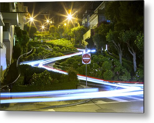 Lights Metal Print featuring the photograph Lights on Lombard by Bryant Coffey