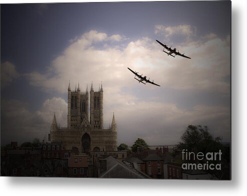 Lancasters Over Lincoln Cathedral Metal Print featuring the digital art Lincoln Lancs by Airpower Art