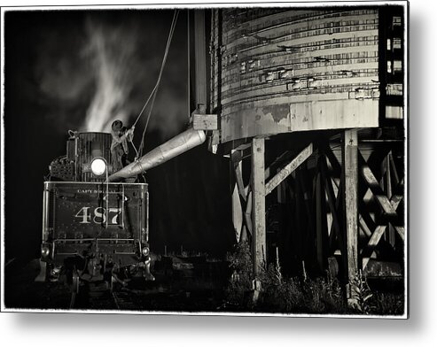 Train Metal Print featuring the photograph Loading Water at Chama Train Station by Priscilla Burgers