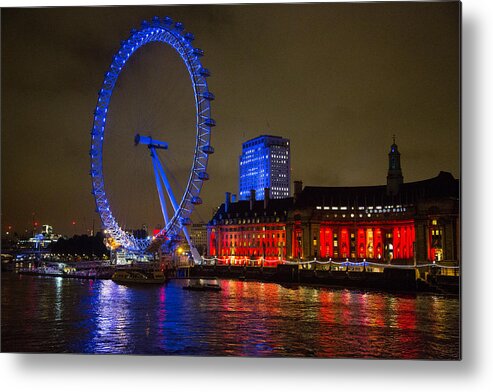 London Eye Metal Print featuring the photograph London Eye at night by Allan Morrison