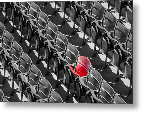 #21 Metal Print featuring the photograph Lone Red Number 21 Fenway Park BW by Susan Candelario