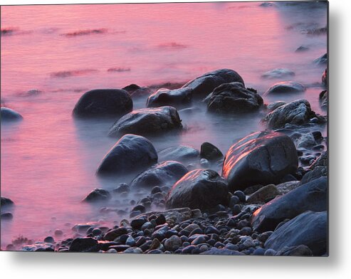 Maine Metal Print featuring the photograph Long Exsposure Of Rocks And Waves At Sunset Maine by Keith Webber Jr