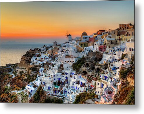 Tranquility Metal Print featuring the photograph Magic Sunset In Santorini by George Papapostolou Photographer