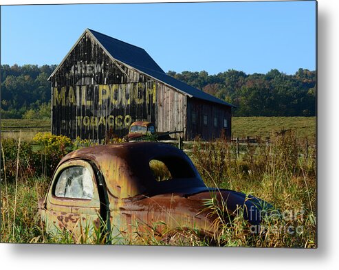 Paul Ward Metal Print featuring the photograph Mail Pouch Barn and Old Cars by Paul Ward
