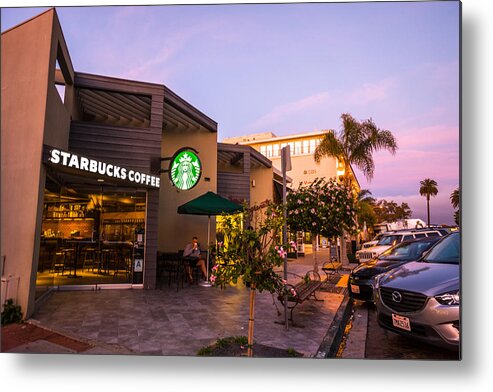 People Metal Print featuring the photograph Man drinking coffee in Starbucks, La Jolla, USA by Anouchka