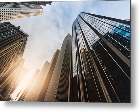 Corporate Business Metal Print featuring the photograph Manhattan office building from below by PPAMPicture