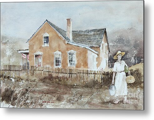A Lady Carries Items From Her Home To Exchange At The Local Market In Her Rural Community. Metal Print featuring the painting Market Day by Monte Toon