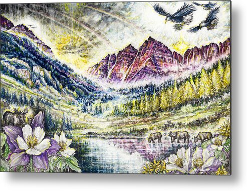 Landscape Metal Print featuring the drawing Maroon Bells by Scott and Dixie Wiley