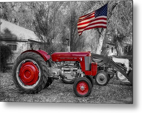 Tractor Metal Print featuring the photograph Massey - Feaguson 65 Tractor with USA Flag BWSC by James BO Insogna