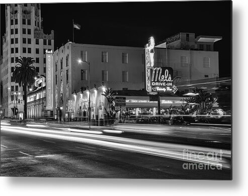 Mel's Metal Print featuring the photograph Mel's Drive-In Black and White by Eddie Yerkish