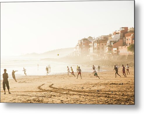 Agadir Metal Print featuring the photograph Men Playing Football On The Beach by Tim E White
