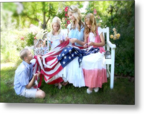 Flag Metal Print featuring the photograph Mending Liberty by Helen Thomas Robson