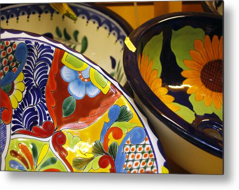 Mexican Pottery Metal Print featuring the photograph Mexican Bowls Closeup by Mark Langford