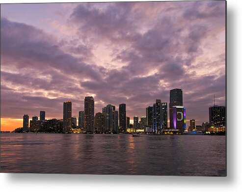 Miami Skyline Metal Print featuring the photograph Miami Skyline after sunset by Nebojsa Novakovic