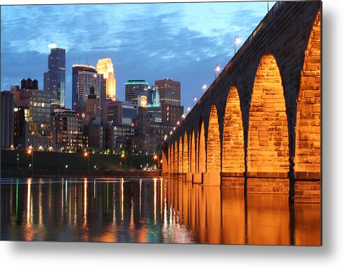 Minneapolis Skyline Metal Print featuring the photograph Minneapolis Skyline Photography Stone Arch Bridge by Wayne Moran