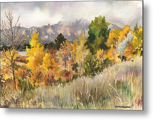 Cloud Painting Metal Print featuring the painting Misty Fall Day by Anne Gifford