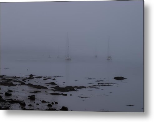 Sailboats In Fog Metal Print featuring the photograph Misty sails upon the water by Jeff Folger