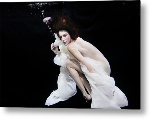 Underwater Metal Print featuring the photograph Mixed Race Woman In Scarf Swimming by Ming H2 Wu