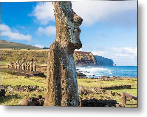 Chile Metal Print featuring the photograph Moai at Ahu Tongariki by Jess Kraft