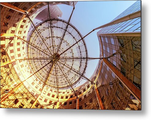 Corporate Business Metal Print featuring the photograph Modern Architecture With Sun Shade by Warchi Corporate Business Metal Print featuring the photograph Modern Architecture With Sun Shade by Warchi