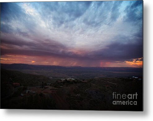 Jerome Arizona Metal Print featuring the photograph Monsoon Sunset with Vertical Rainbow by Ron Chilston
