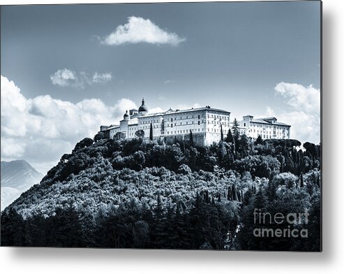Abbazia Di Montecassino Metal Print featuring the photograph Monte cassino abbey on top of the mountain by Peter Noyce