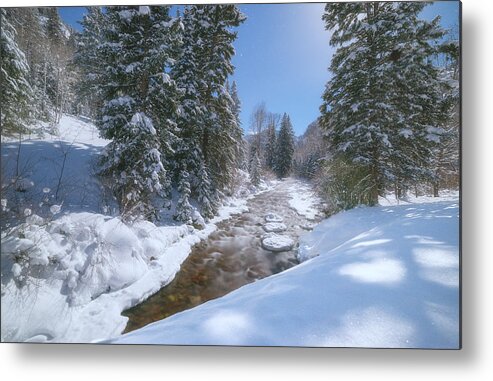 Moonlight Metal Print featuring the photograph Moonlit Winter Stream by Darren White