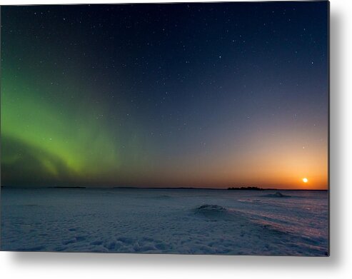 Astrophotography Metal Print featuring the photograph Moonrise and Aurora by Jakub Sisak
