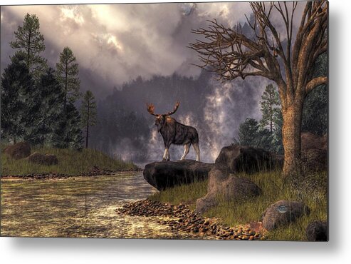 Moose In The Adirondacks Metal Print featuring the digital art Moose in the Adirondacks by Daniel Eskridge