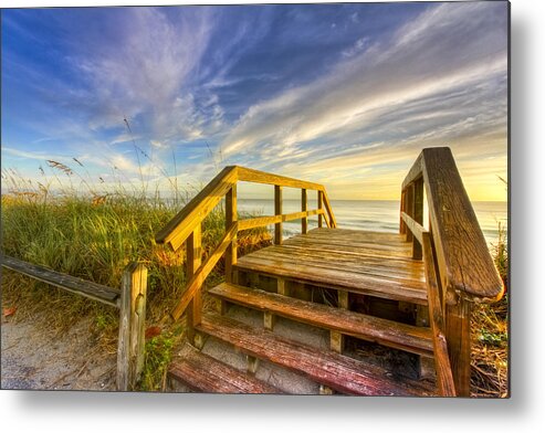 Clouds Metal Print featuring the photograph Morning Beach Walk by Debra and Dave Vanderlaan