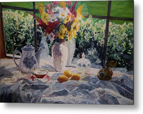 Still Life Metal Print featuring the painting Spring Glow by Karen Fess