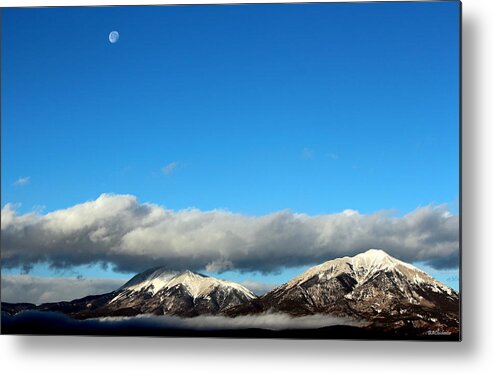 Moon Metal Print featuring the photograph Morning Moon Over Spanish Peaks by Barbara Chichester