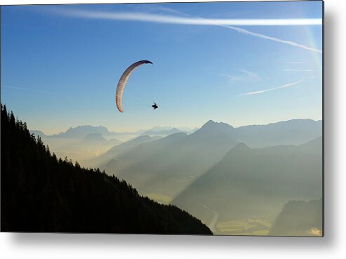Clear Sky Metal Print featuring the photograph Morning Paragliding Flight by Mario Eder