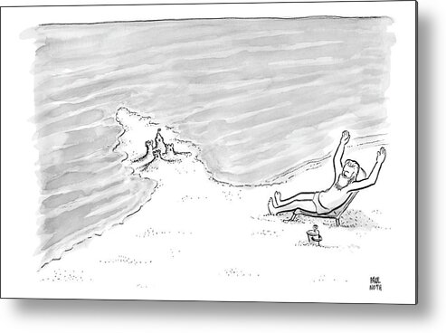 Captionless Metal Print featuring the drawing Moses Is Laying On A Beach Chair Parting The Sea by Paul Noth