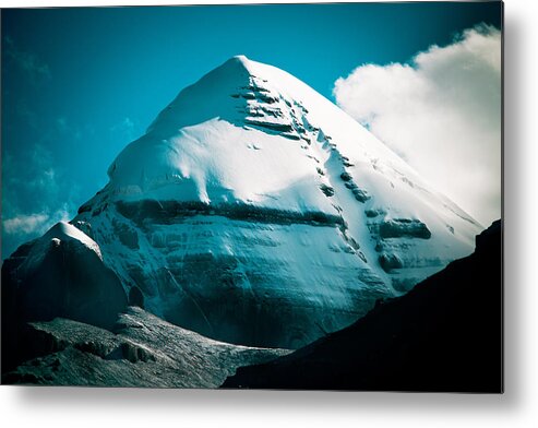 Clouds Metal Print featuring the photograph Mount Kailash Home of the Lord Shiva by Raimond Klavins