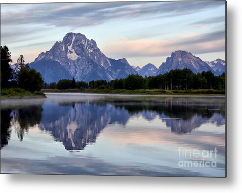 Mountain Metal Print featuring the photograph Mount Moran Misty Reflection by Teresa Zieba