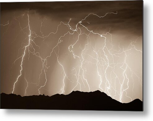Lightning Metal Print featuring the photograph Mountain Storm - Sepia Print by James BO Insogna