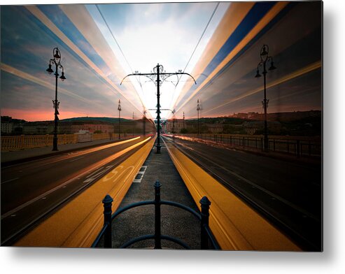Scenics Metal Print featuring the photograph Moving Trams On Margaret Bridge by Gehringj