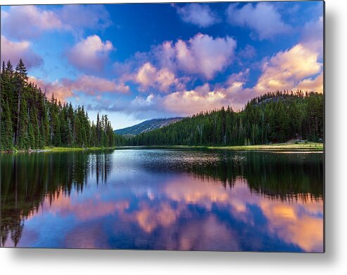Scenics Metal Print featuring the photograph Mt Bachelor reflecting in Todd Lake Bend, Oregon by Morgan Somers