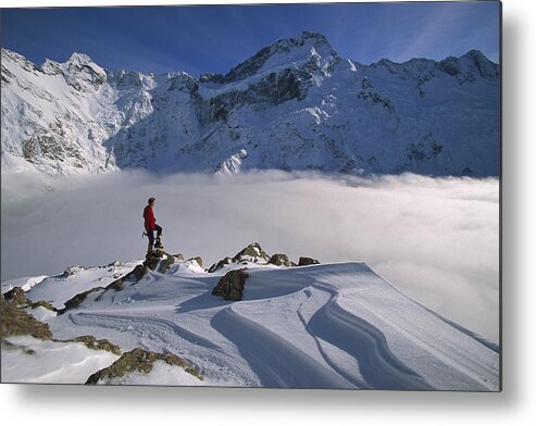 Feb0514 Metal Print featuring the photograph Mt Sefton Climber At Mueller Glacier by Colin Monteath