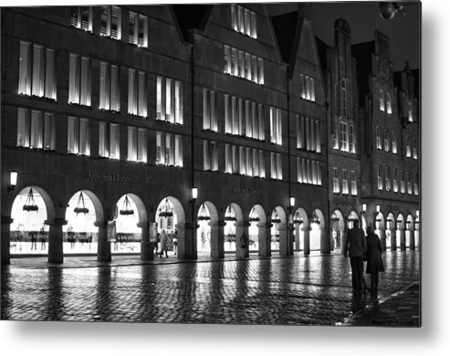  Metal Print featuring the photograph Cobblestone Night Walk in the Town by Miguel Winterpacht
