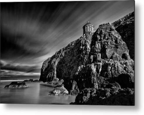Mussenden Temple Metal Print featuring the photograph Mussenden Temple and Sea Stack by Nigel R Bell