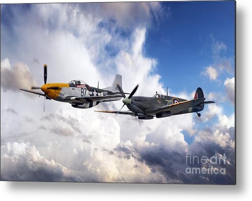 P51d Metal Print featuring the digital art Mustang and Spitfire by Airpower Art
