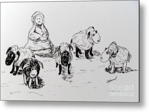 Shepard Metal Print featuring the drawing My Flock by Vicki Housel