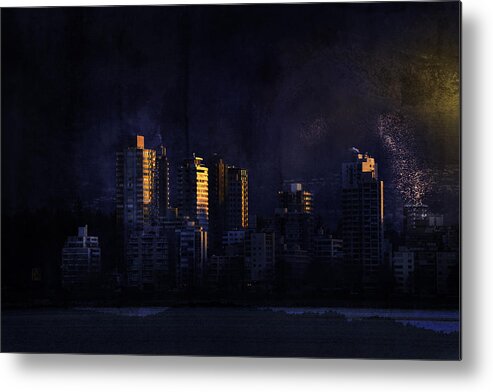 Kitsilano Beach Metal Print featuring the mixed media Mystic orange glowing sunrise on Vancouver  by Peter V Quenter