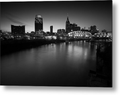 Nashville Metal Print featuring the photograph Nashville Skyline Black and White by John Magyar Photography