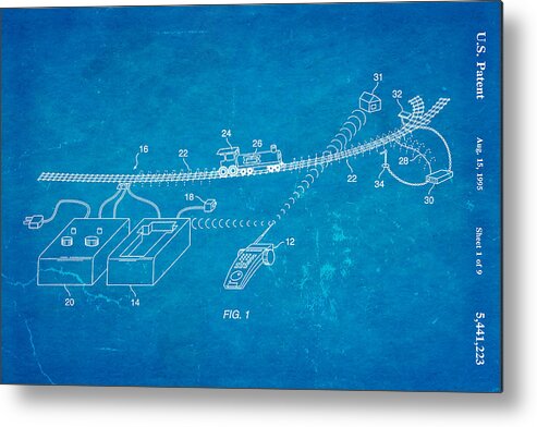 Famous Metal Print featuring the photograph Neil Young Train Control Patent Art 1995 Blueprint by Ian Monk